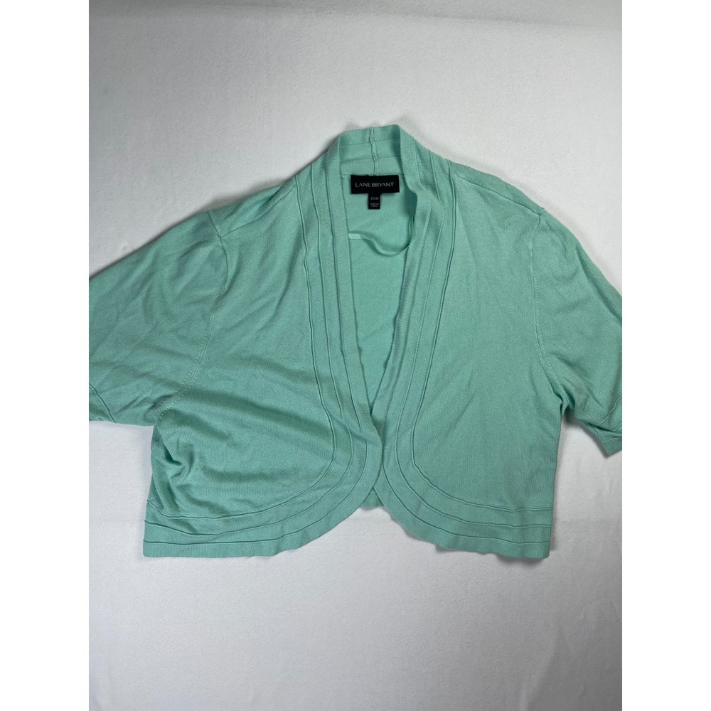 Lane Bryant Cropped Cardigan Sweater Women 22/24 Light Green Open Front Pullover